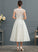 Wedding Dress Bow(s) Tea-Length Skylar A-Line V-neck With Satin Wedding Dresses