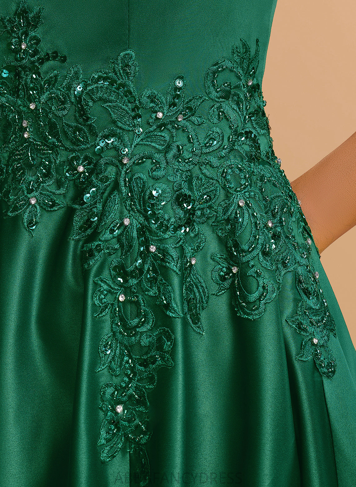 Floor-Length V-neck Beading Prom Dresses With Ball-Gown/Princess Gabriela Sequins Satin