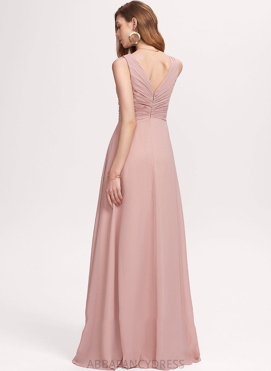 A-Line Floor-Length Ruffle Prom Dresses With Penelope V-neck Chiffon