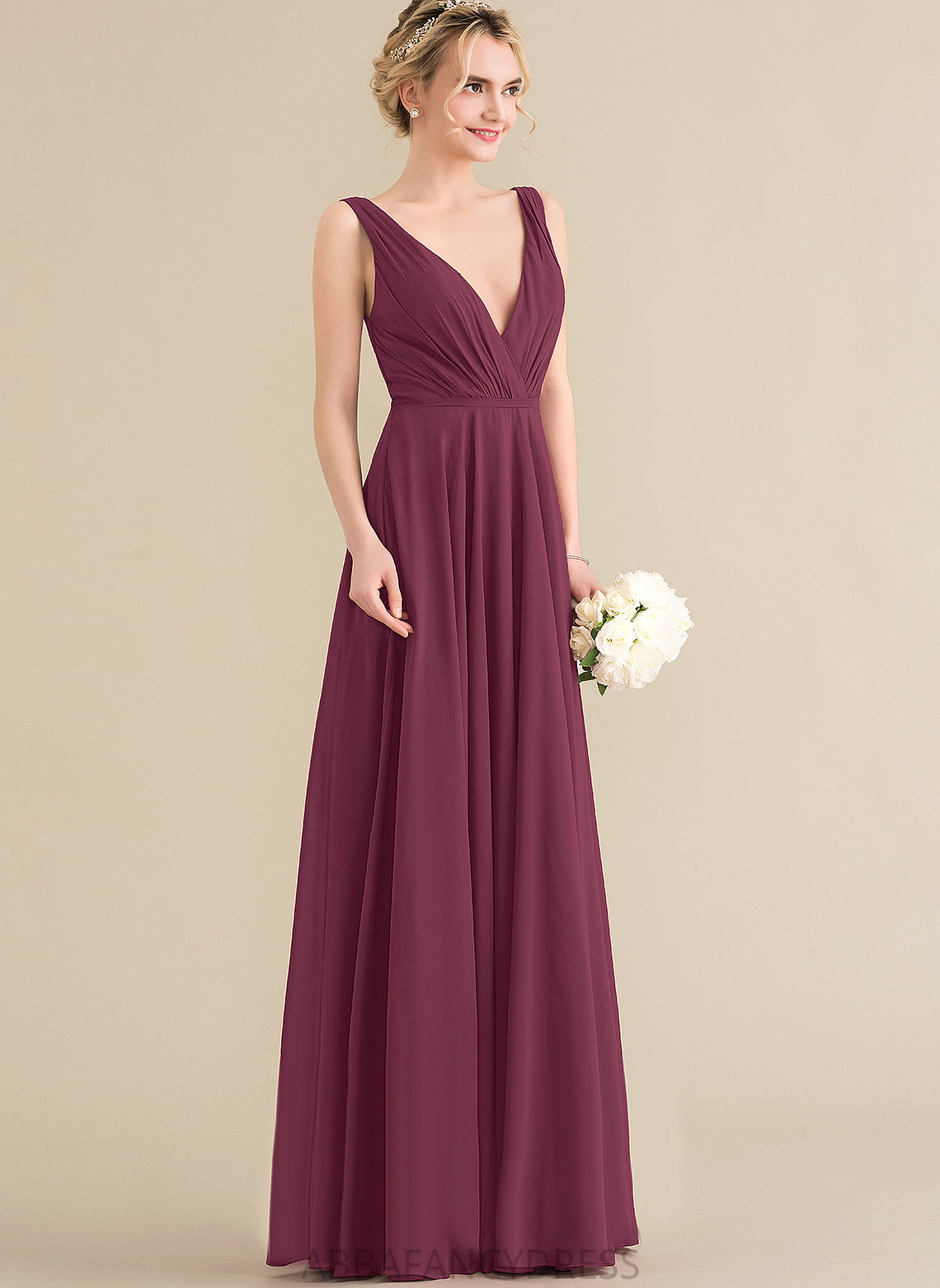 Floor-Length V-neck Chanel A-Line Chiffon With Prom Dresses Pleated