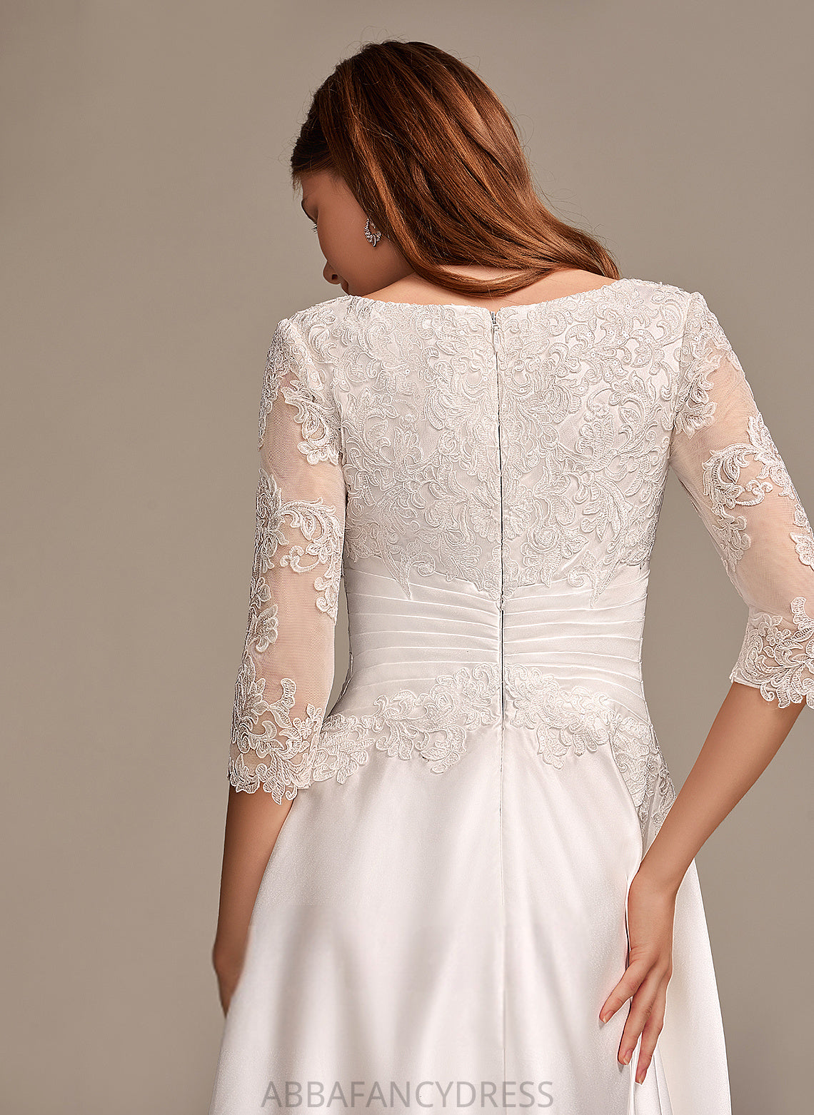 Lace Kate Satin Wedding Wedding Dresses Tea-Length A-Line Dress Scoop