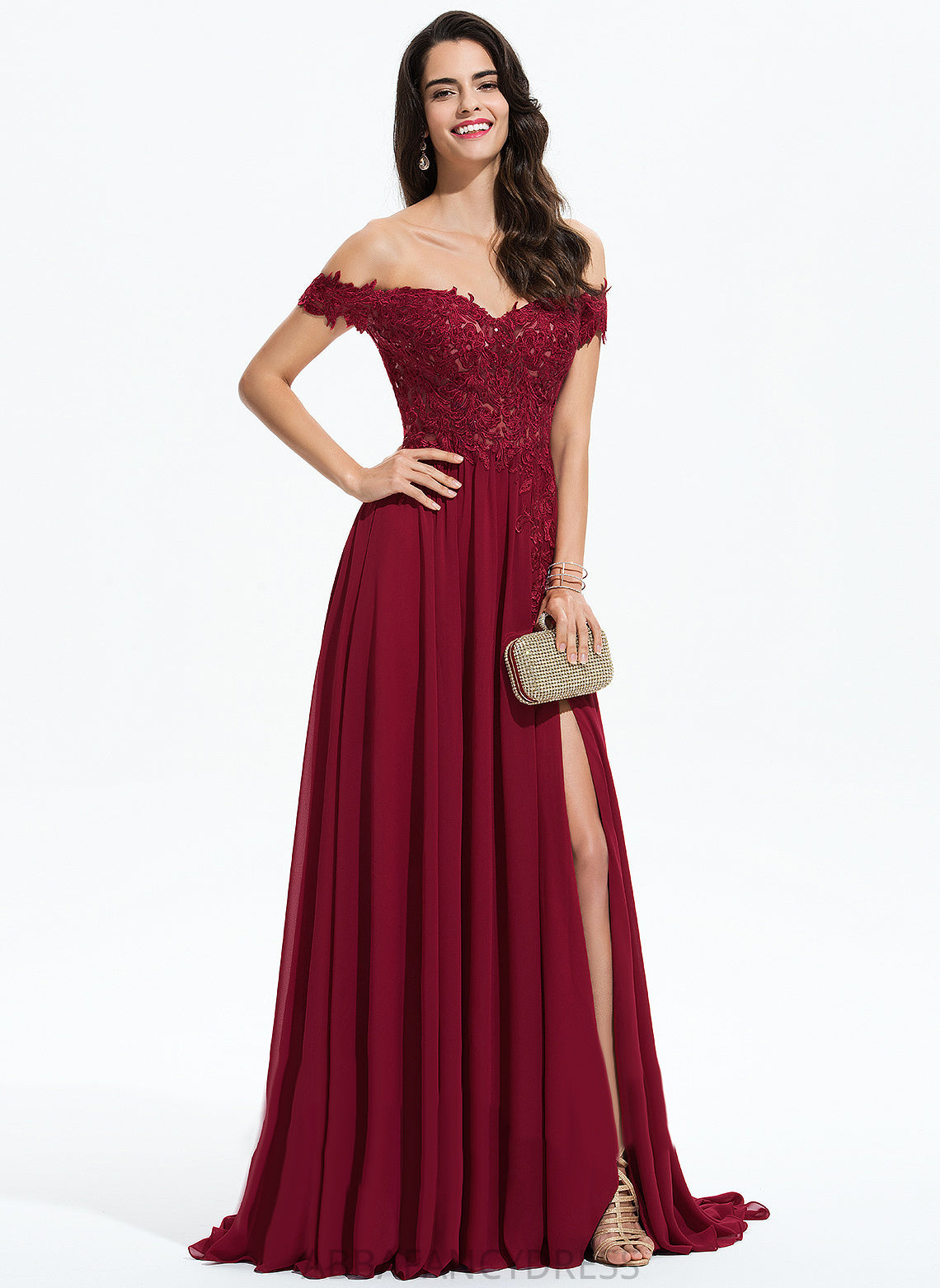 Chiffon Off-the-Shoulder With Prom Dresses A-Line Ali Lace Sweep Sequins Train