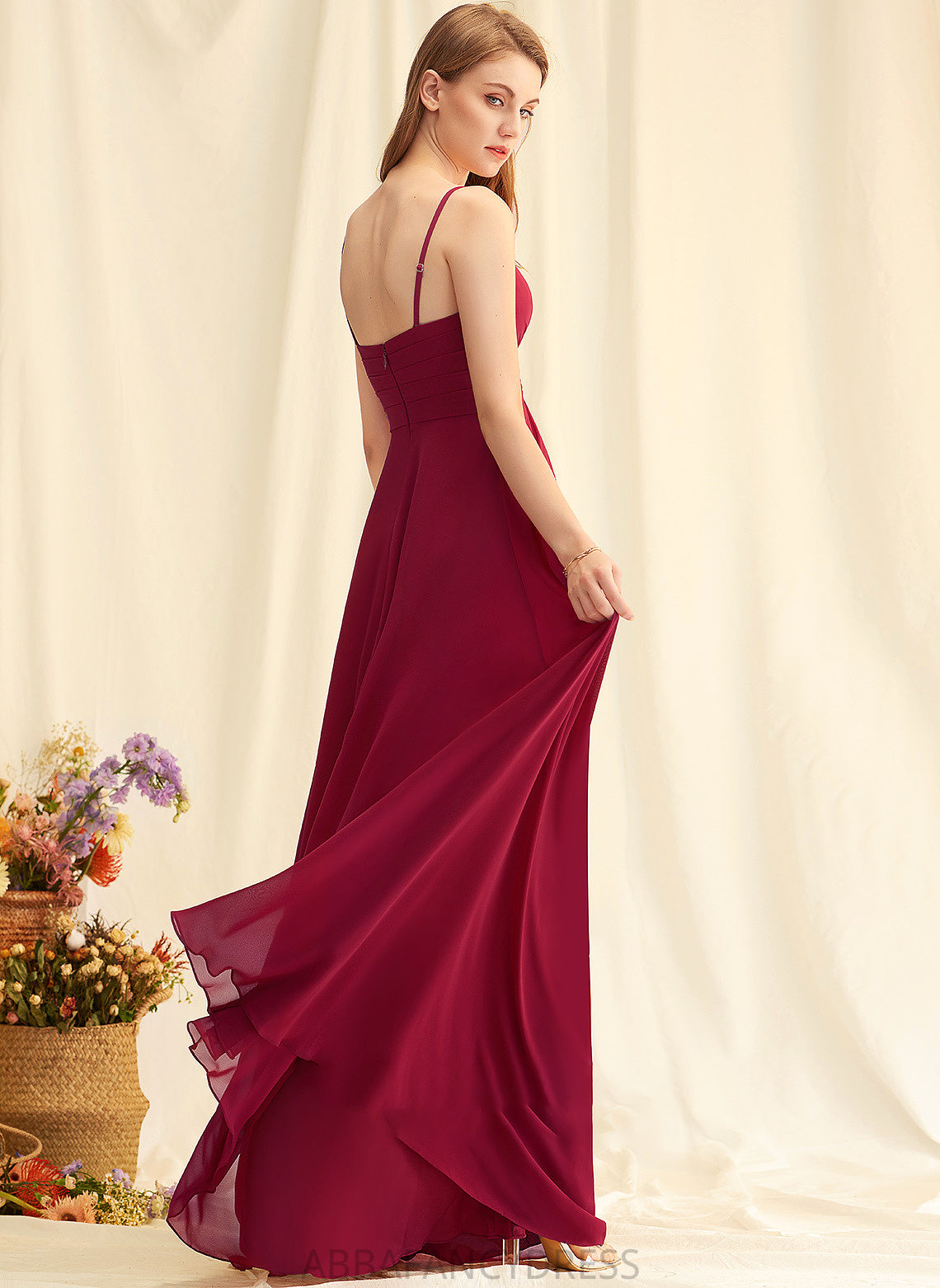 A-Line Neckline V-neck Length Silhouette Floor-Length Fabric Embellishment Ruffle Ashleigh Sleeveless A-Line/Princess