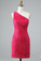 Homecoming Dresses Glitter Lily One-Shoulder Hot Pink With Sequins