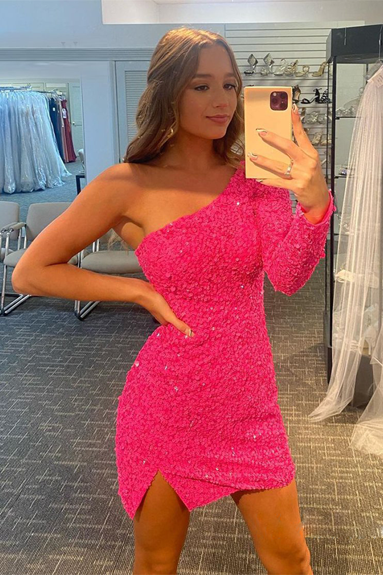 Sexy Homecoming Dresses Madalynn Glitter One-Shoulder Sequins Party Dress