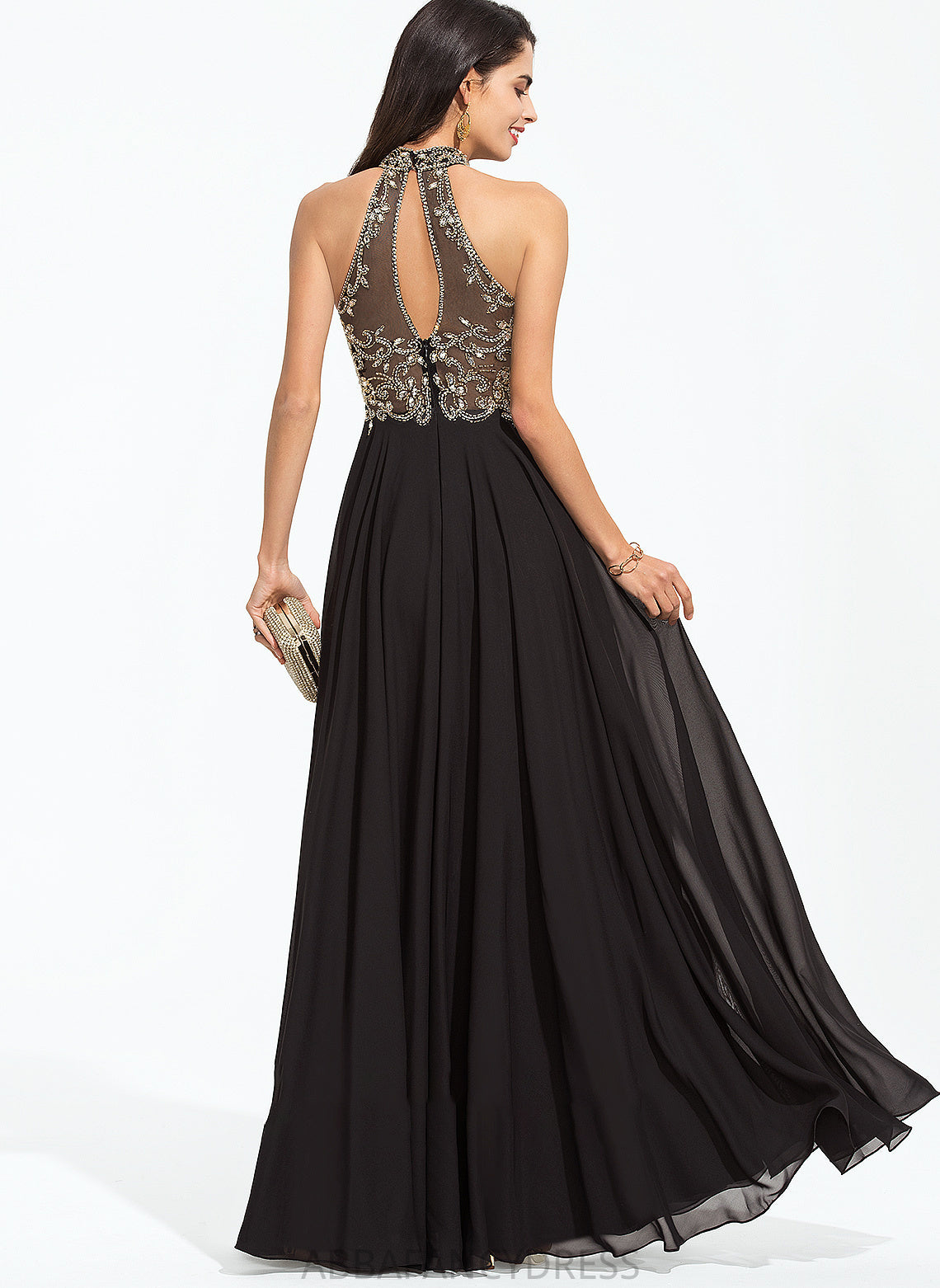 Sequins Mckenna High Prom Dresses Chiffon Neck With Floor-Length A-Line Beading