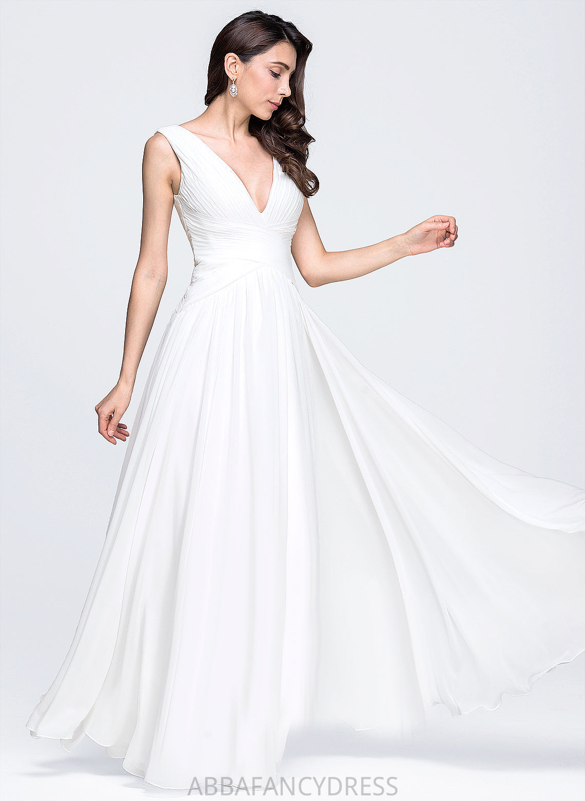 With A-Line V-neck Floor-Length Noelle Dress Wedding Pleated Chiffon Wedding Dresses