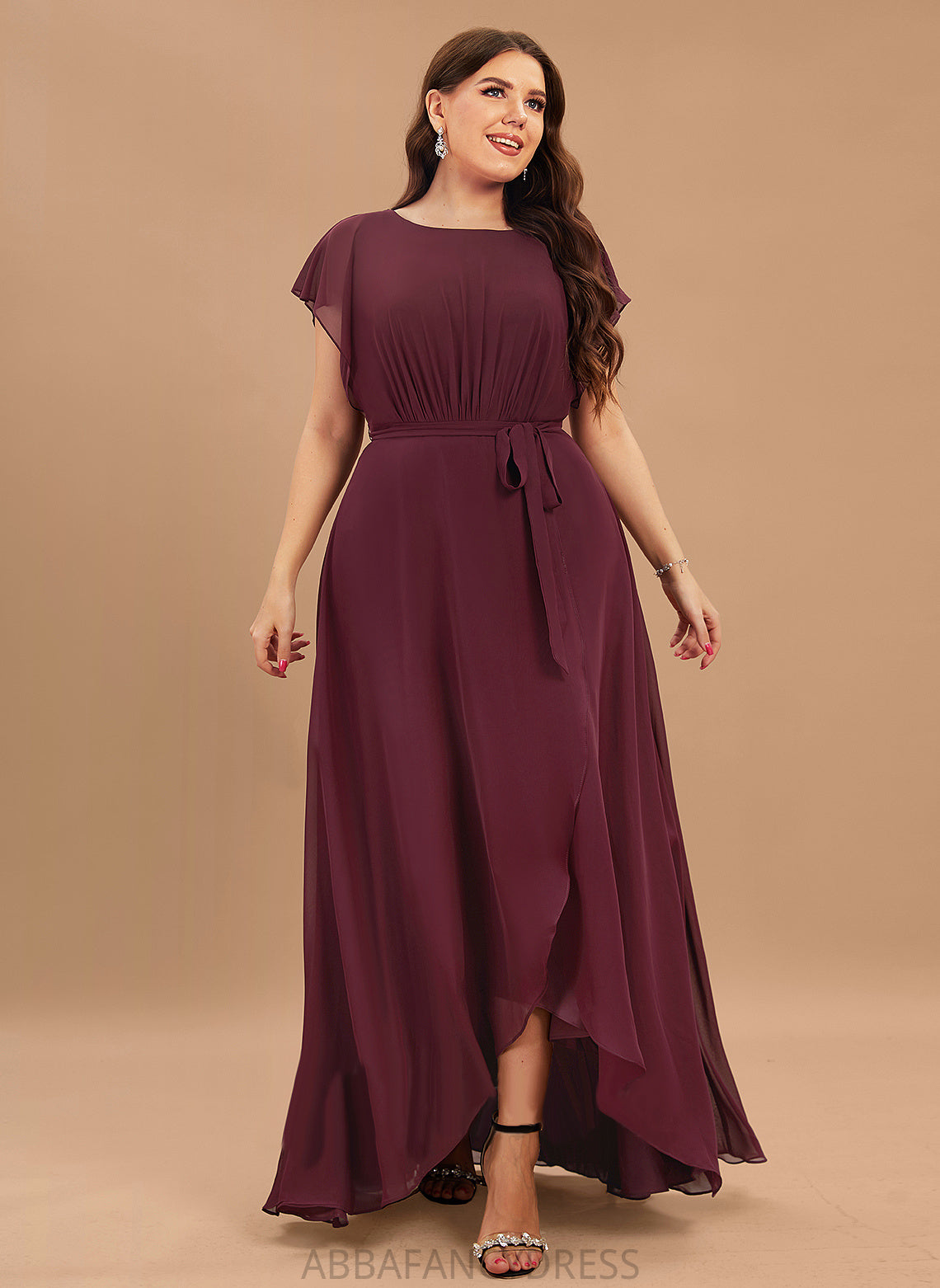 Neck Asymmetrical Elaina Prom Dresses With Ruffle Scoop A-Line