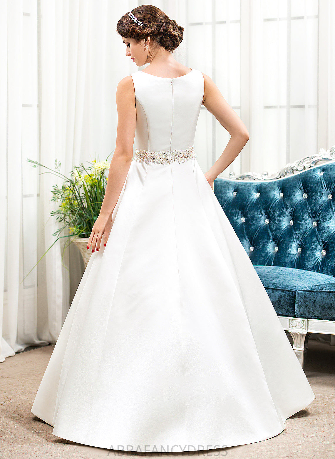 Satin Kennedy Sequins Floor-Length Wedding With Beading Neck Wedding Dresses Dress Ball-Gown/Princess Scoop