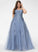 Front With Square Prom Dresses Floor-Length Lilly Sequins Ball-Gown/Princess Neckline Tulle Split