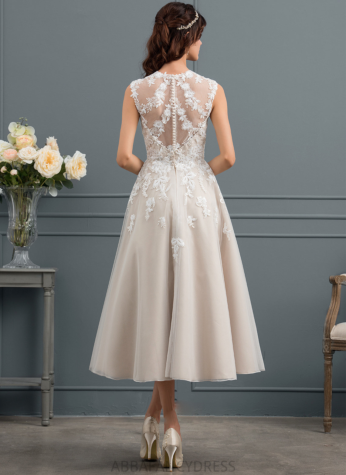 Sequins With Tea-Length Sweetheart Wedding Dresses Deborah Tulle Wedding Dress Ball-Gown/Princess