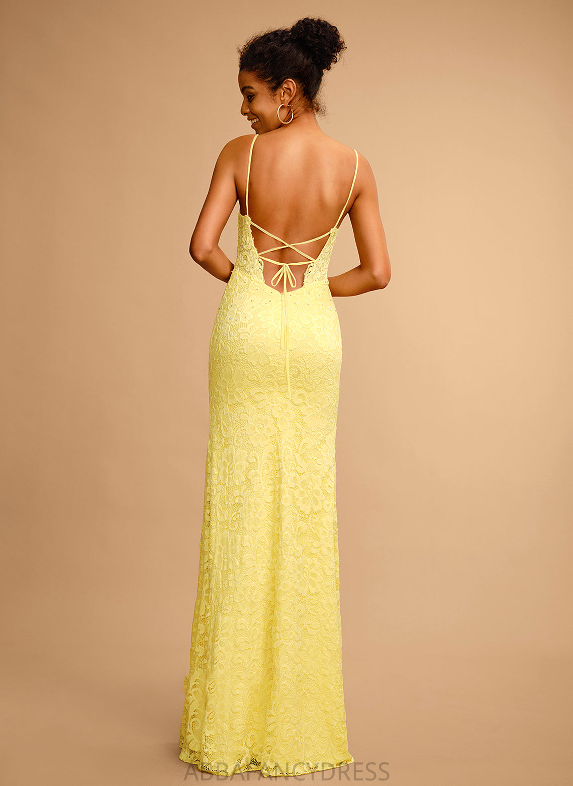 Sheath/Column Beading With Kennedy Lace Prom Dresses V-neck Floor-Length