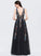 Floor-Length Lace Taylor Sequins A-Line V-neck Prom Dresses Tulle Beading With