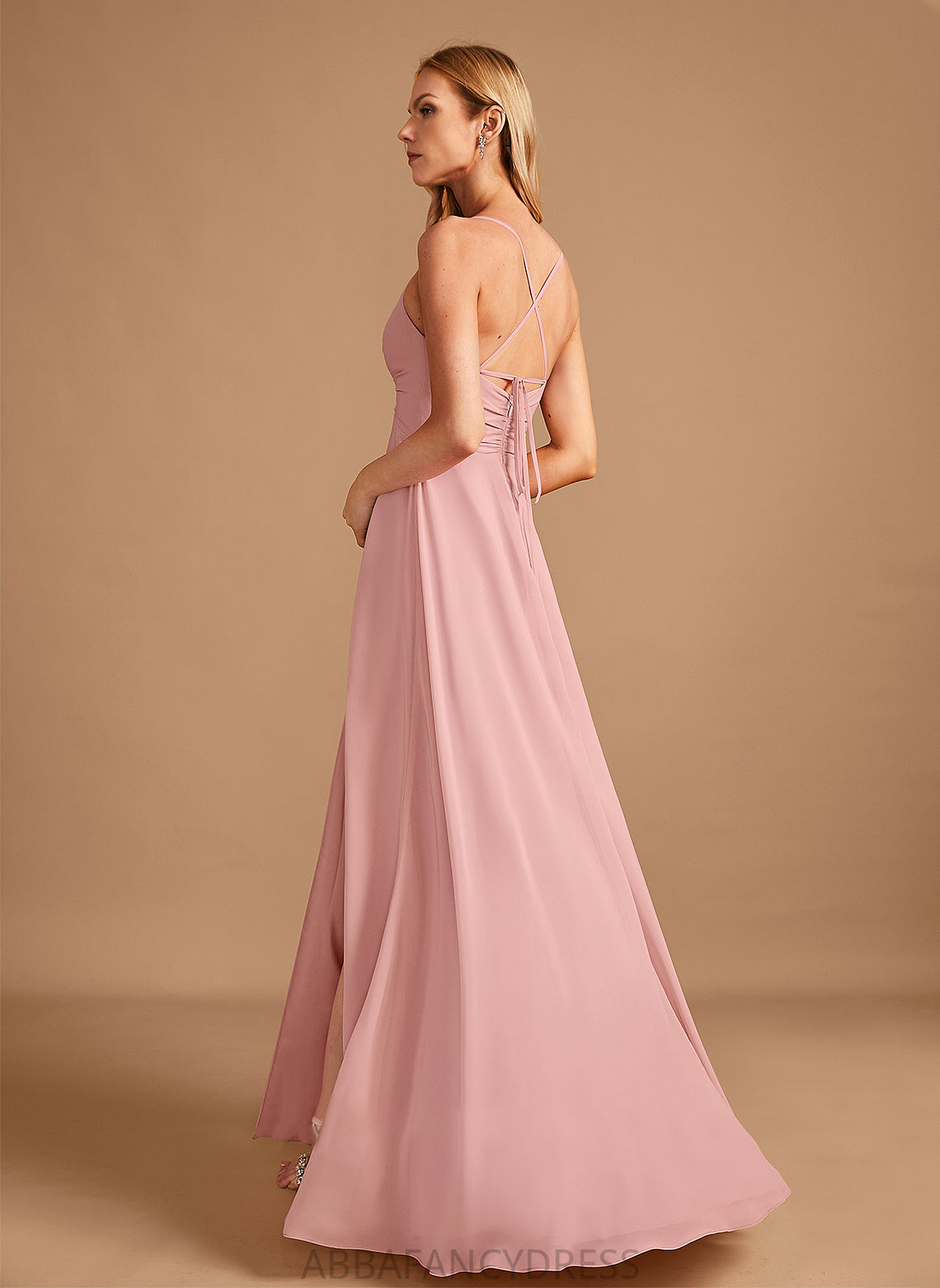 Fabric Length A-Line Floor-Length SplitFront V-neck Neckline Silhouette Embellishment Libby Sleeveless A-Line/Princess