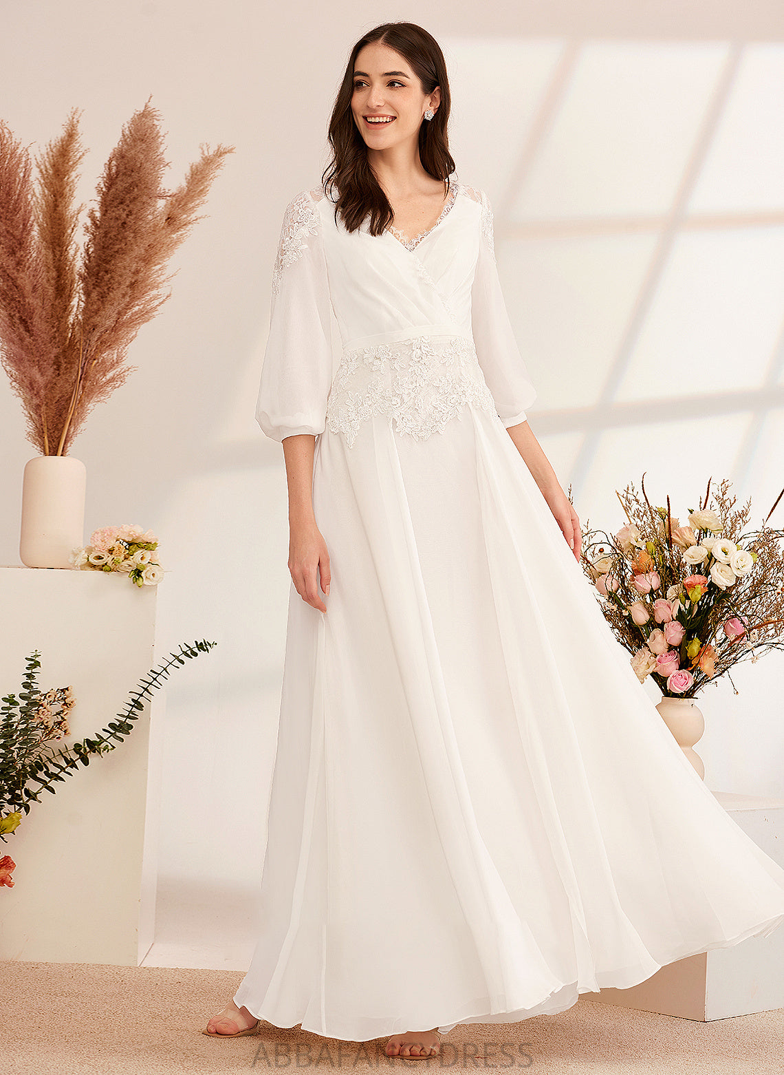 Wedding A-Line Lace V-neck Floor-Length Clara Wedding Dresses Dress With