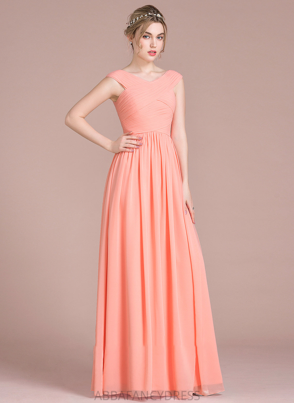 Floor-Length Aria V-neck Chiffon Ruffle Prom Dresses With Ball-Gown/Princess