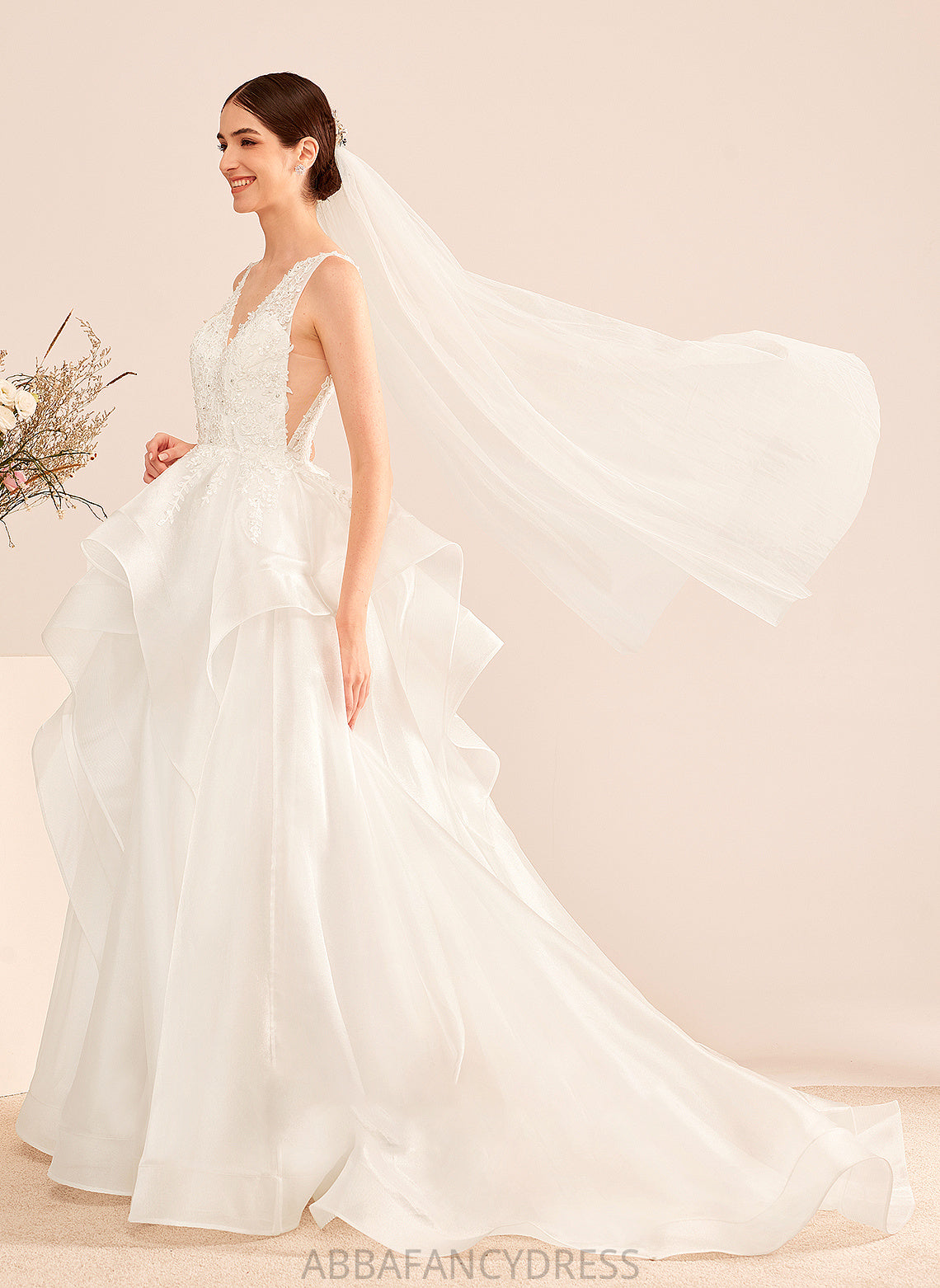 V-neck Court Dress Wedding Train Ball-Gown/Princess Wedding Dresses Beading With Sequins Alyson