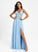 V-neck Lace Roselyn Chiffon A-Line Prom Dresses Floor-Length With