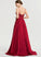 Prom Dresses Ball-Gown/Princess Satin Front Beading With Sweep Sequins Split Train V-neck Jaden