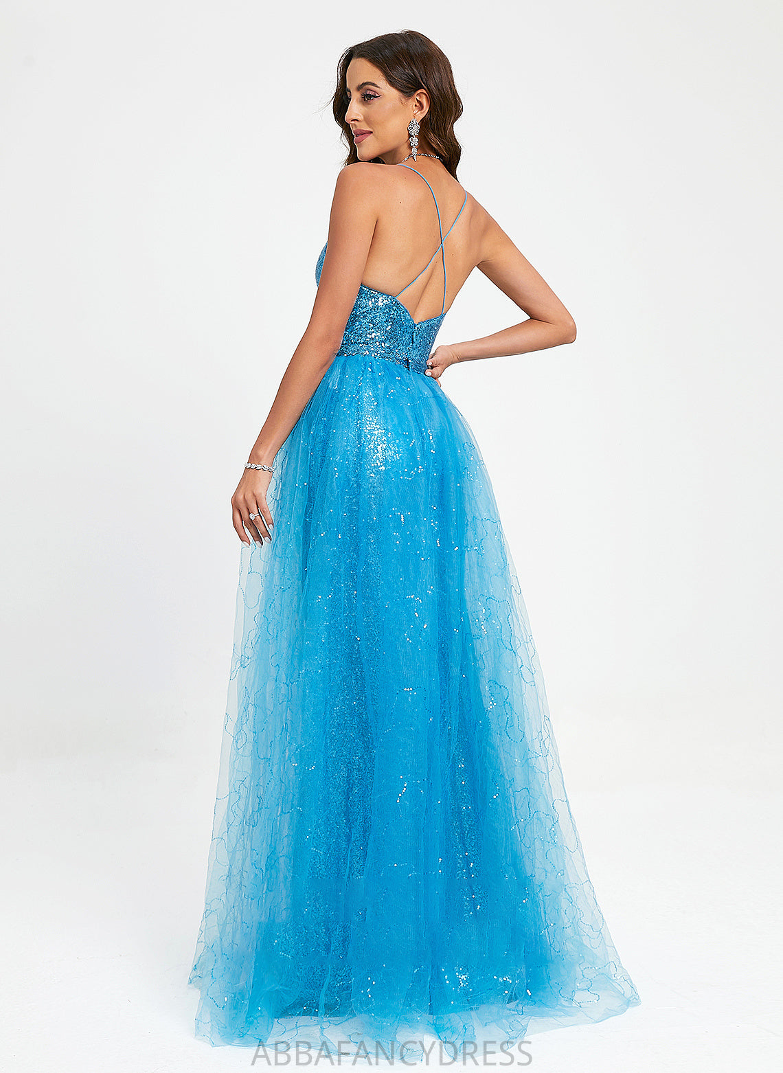 Sequins With April V-neck Floor-Length Tulle Prom Dresses Ball-Gown/Princess