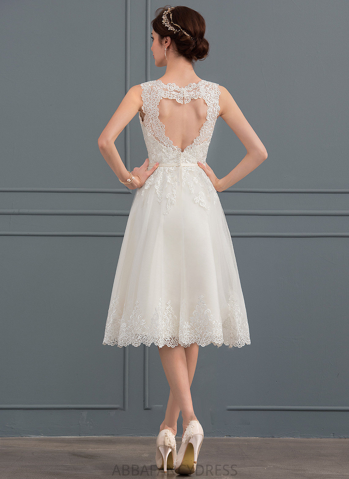 Knee-Length Wedding Illusion With Tulle A-Line Bow(s) Salome Dress Wedding Dresses