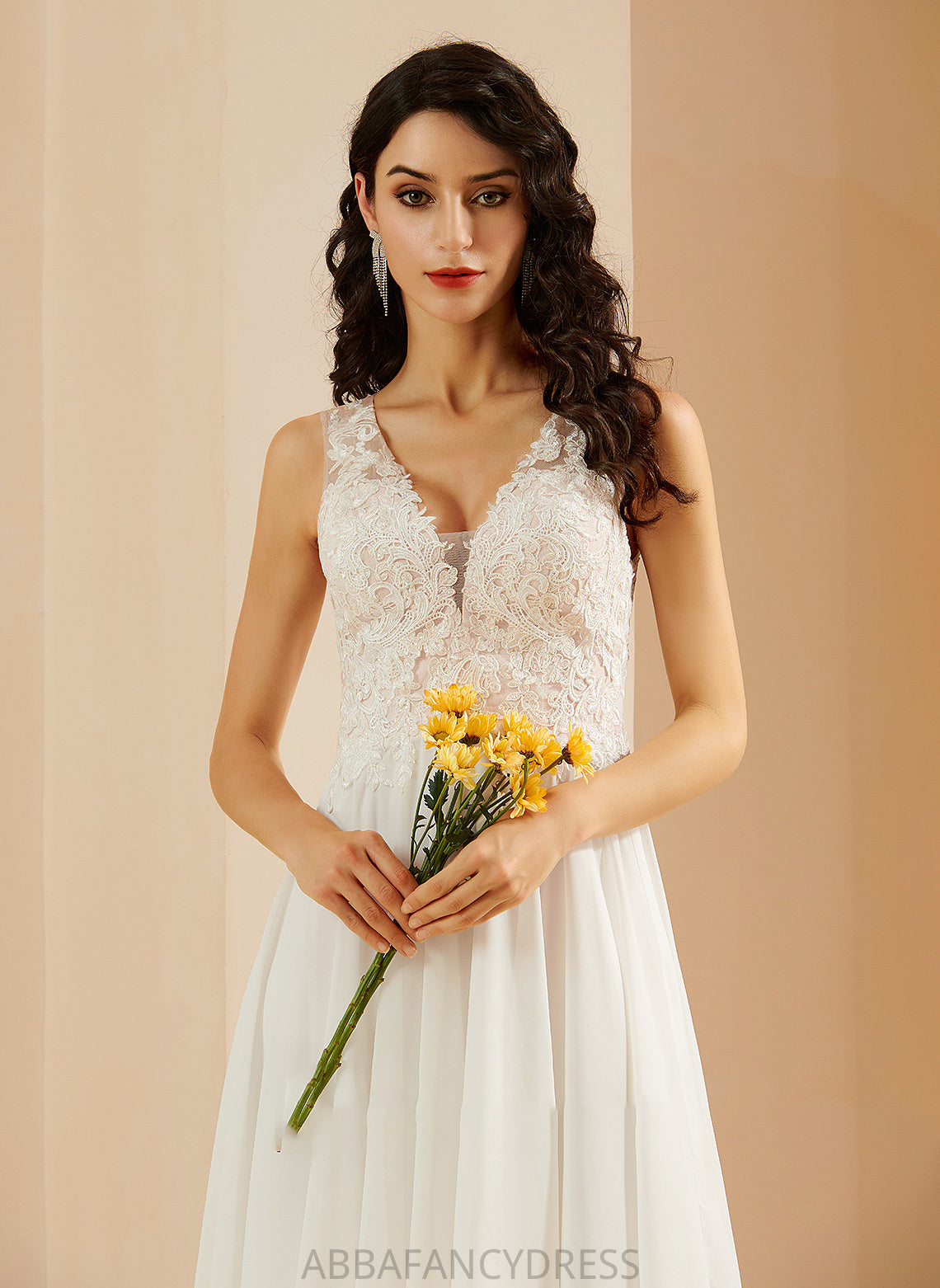Wedding With Sequins Brenna Knee-Length V-neck A-Line Lace Dress Wedding Dresses