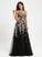 Tulle Sweep V-neck Lace Train With Sasha Ball-Gown/Princess Prom Dresses