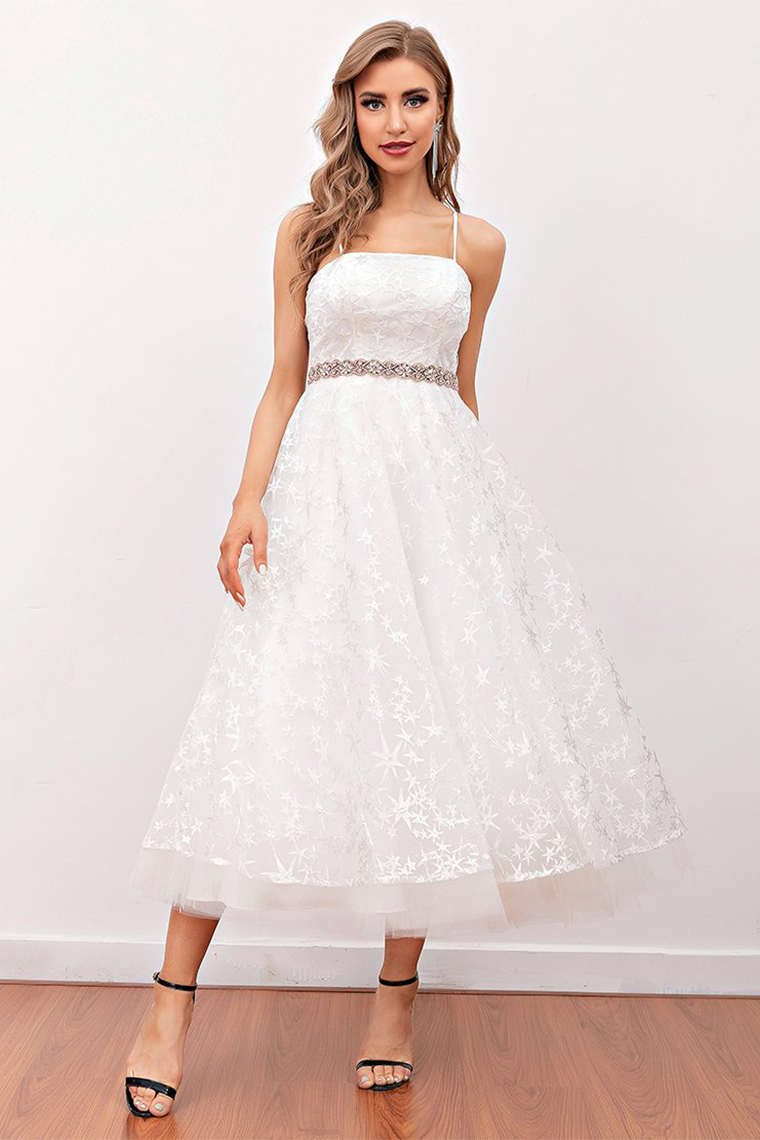 White Lace Midi Monserrat Prom Homecoming Dresses Dress