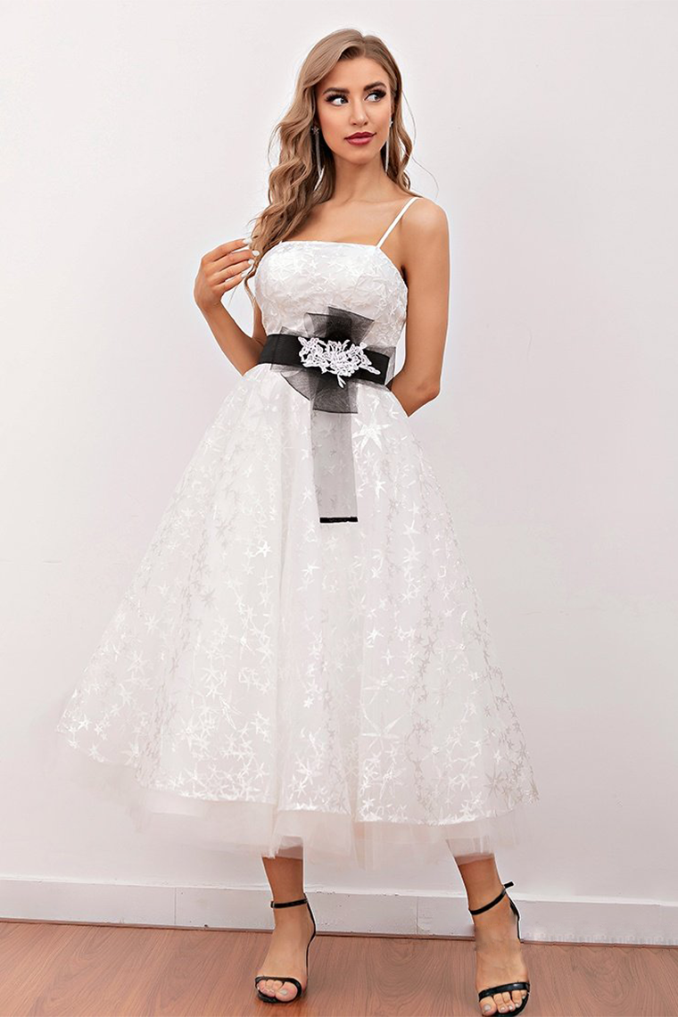 White Lace Midi Monserrat Prom Homecoming Dresses Dress