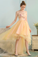 A-Line Sweetheart Homecoming Dresses High Low Yellow Stretch Satin Helen with Appliques