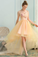 A-Line Sweetheart Homecoming Dresses High Low Yellow Stretch Satin Helen with Appliques