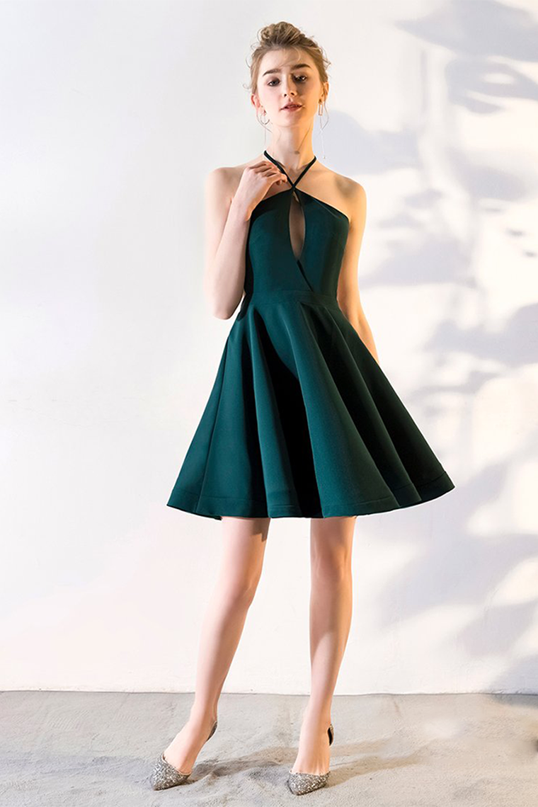A-Line V-neck Knee-Length Iliana Homecoming Dresses Hunter Satin