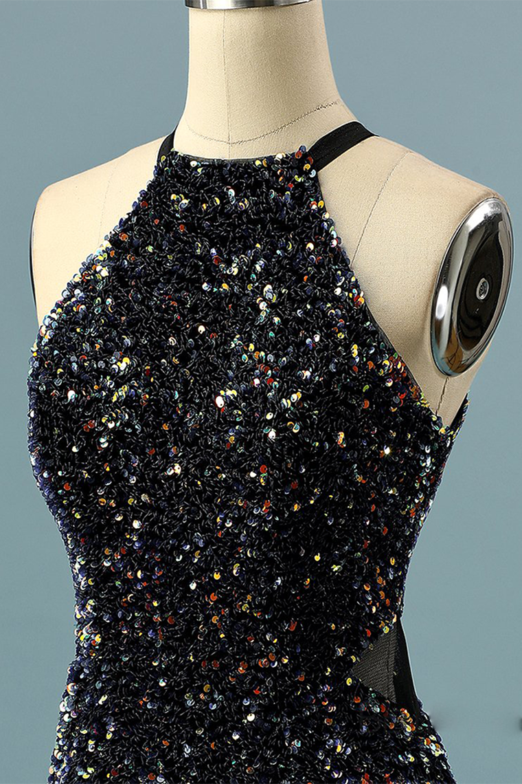 Glitter Sequin Crystal Homecoming Dresses Halter
