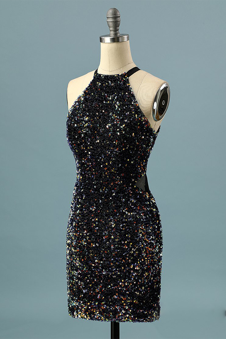 Glitter Sequin Crystal Homecoming Dresses Halter