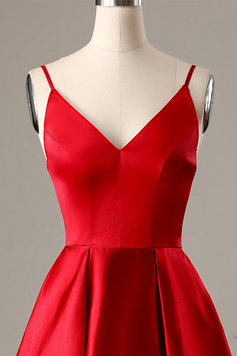 A-Line Spaghetti Straps Ansley Short Homecoming Dresses Red with Pockets
