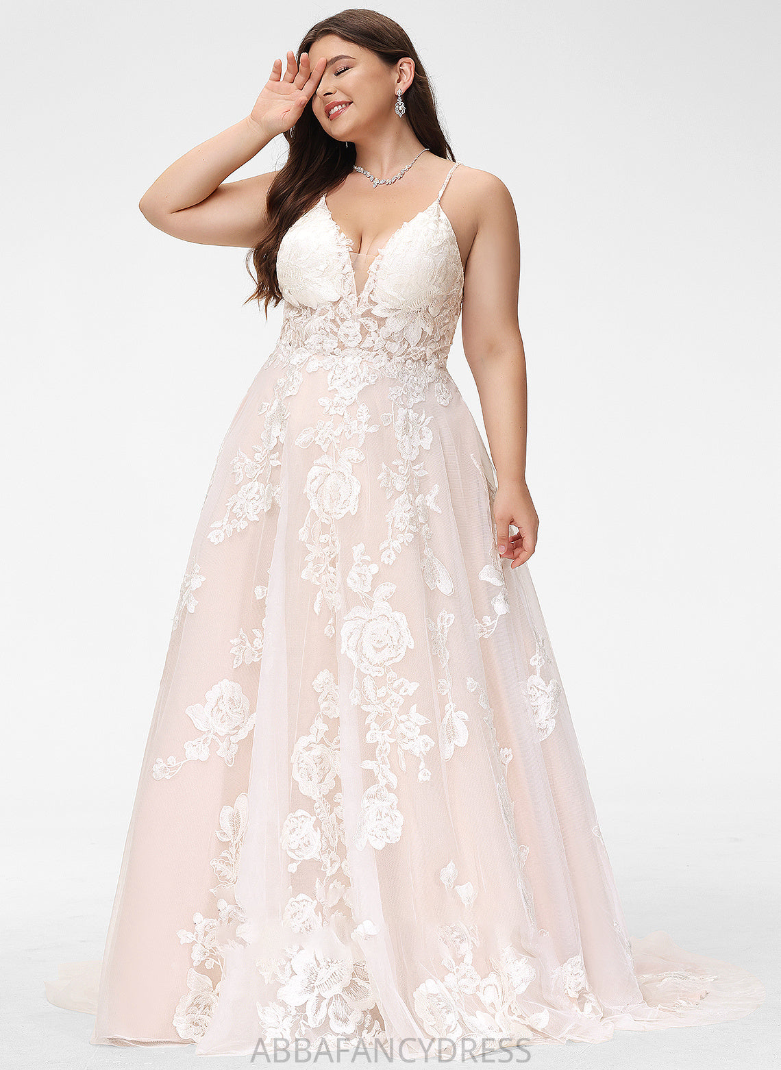 Wedding Pockets Wedding Dresses Train Ball-Gown/Princess Lace Beading Tulle Jaslene V-neck Dress Court With