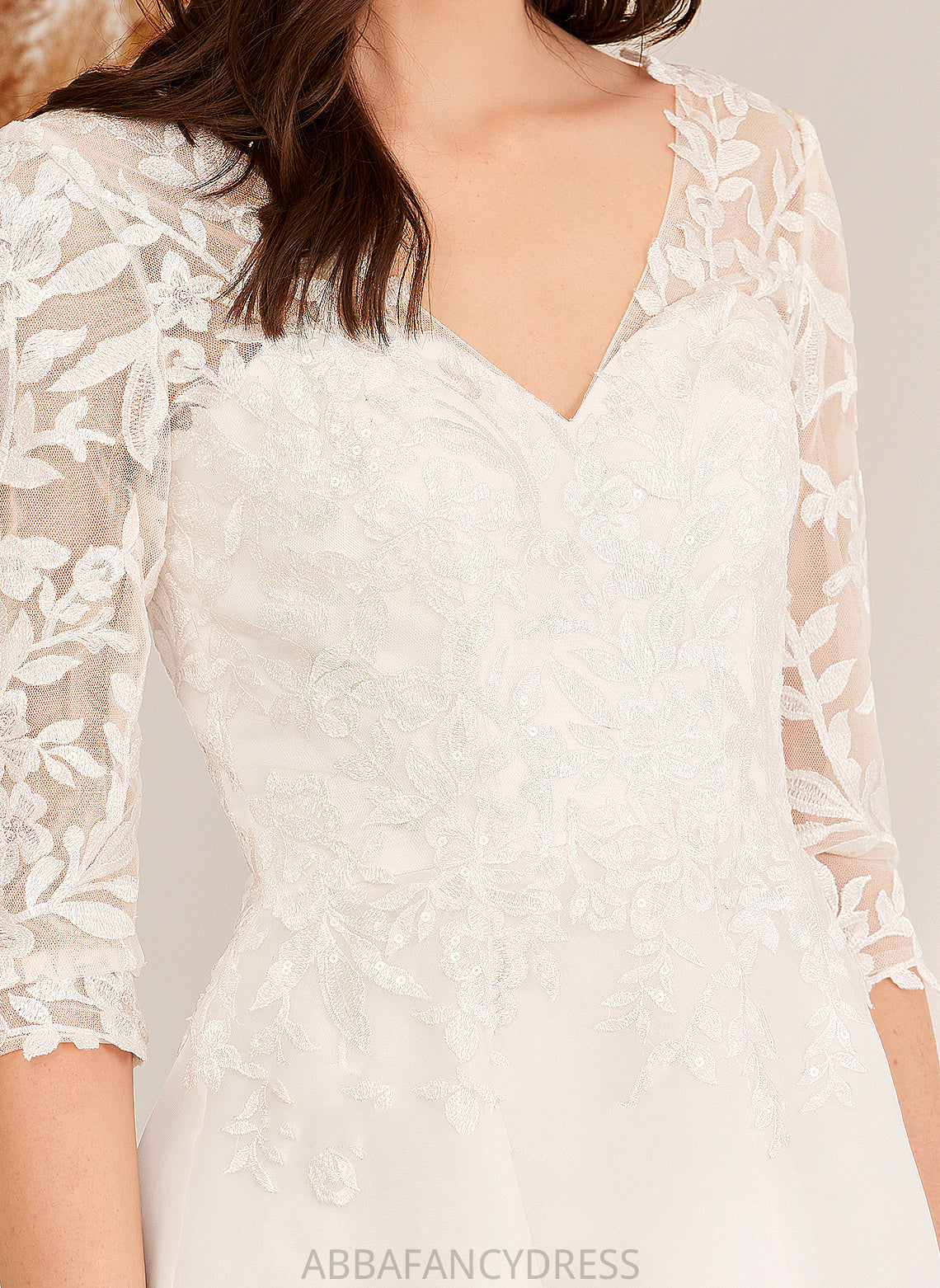 Wedding Beading A-Line Janiah Wedding Dresses Asymmetrical Sequins V-neck With Dress