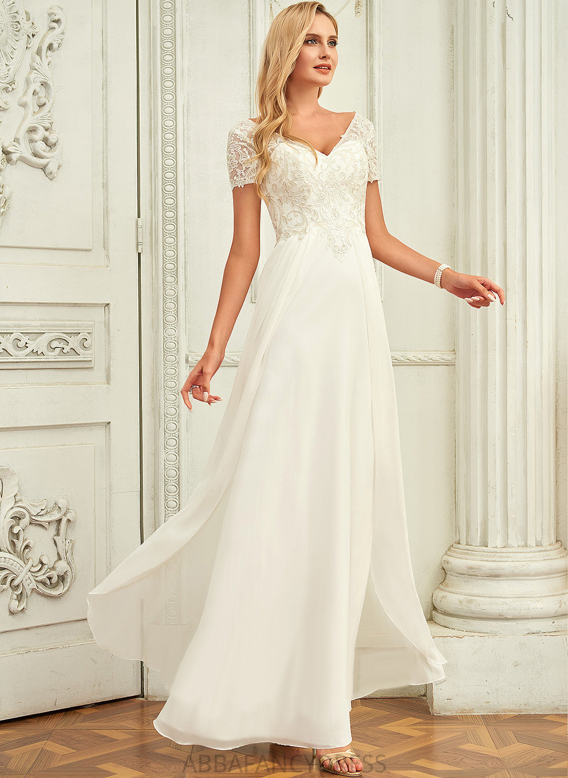 A-Line Floor-Length Wedding Dresses Dress Wedding V-neck Chiffon Jaelynn
