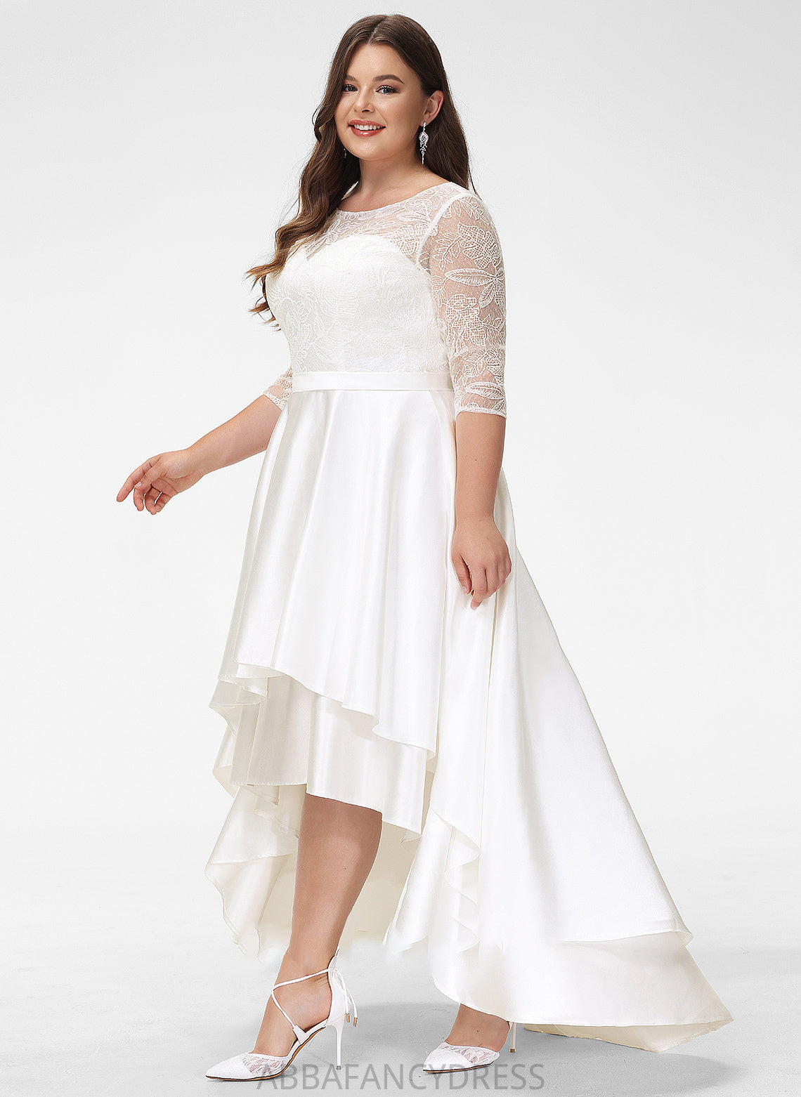 Wedding Scoop Wedding Dresses Satin Dress Sasha A-Line Lace Asymmetrical Neck