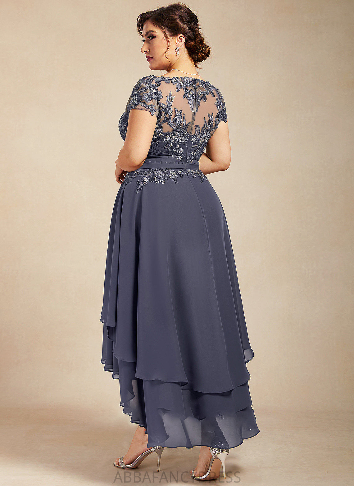 Scoop Beading With A-Line Mother of the Bride Dresses of Asymmetrical the Dress Bride Mother Chiffon Lace Laura Neck