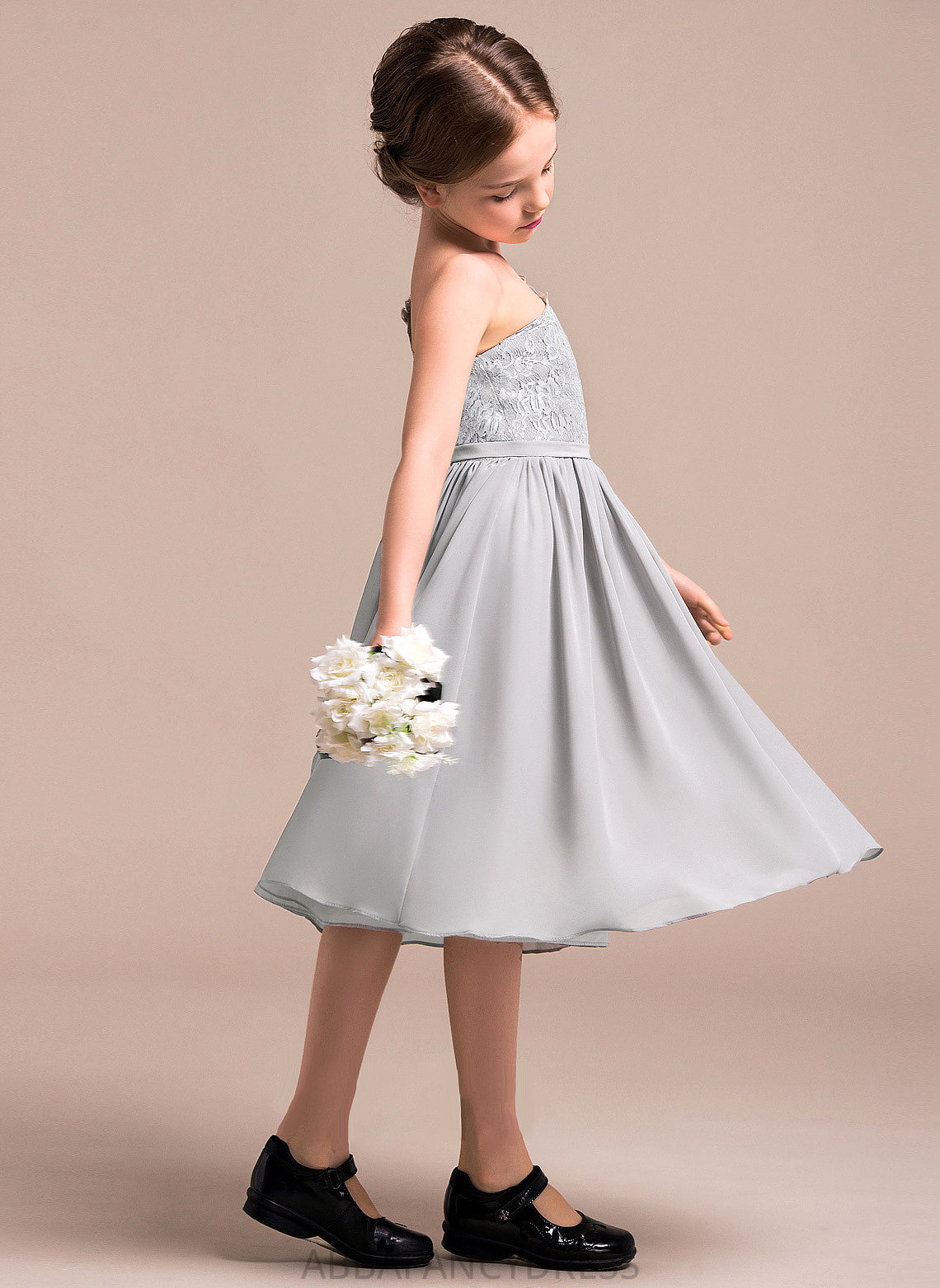 Chiffon A-Line Lace Junior Bridesmaid Dresses One-Shoulder Knee-Length Kathy
