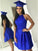 Halter A-Line Sleeveless Short Eva Royal Blue Homecoming Dresses CD10208