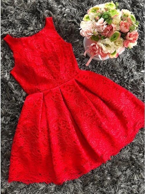 A-Line Round Nia Lace Homecoming Dresses Neck Red Short CD10209