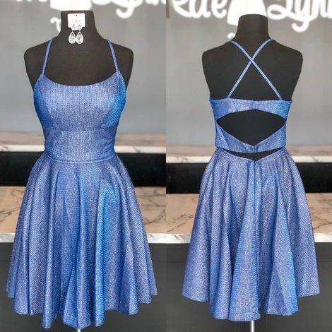 Scoop Neck Homecoming Dresses Ashly A-Line Blue Short Dresses CD10617