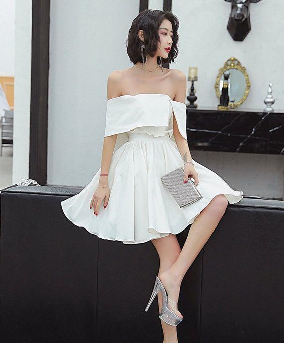 Cute White Short Satin Homecoming Dresses LuLu Dress White CD11126