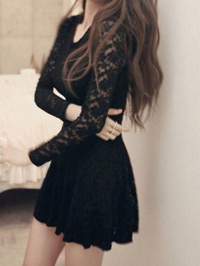 Black Homecoming Dresses Lace Jimena Round Neck Long Sleeve CD1146