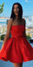 Simple Red Strapless Short Satin Liberty Homecoming Dresses Formal CD11564