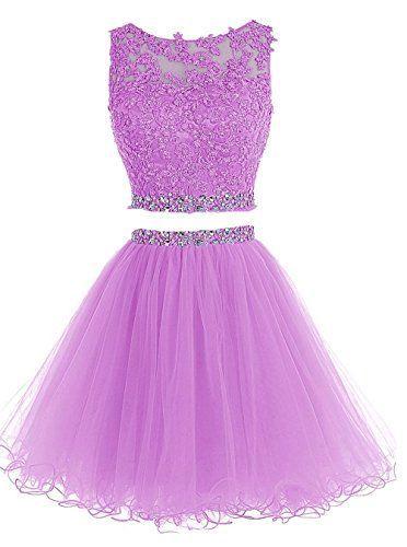 Lace Homecoming Dresses Abigail Purple Two-Piece Featuring Appliqués CD11759
