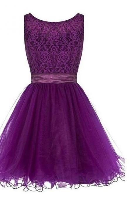 Elegant A Line Lace Maleah Homecoming Dresses Purple Short CD12798