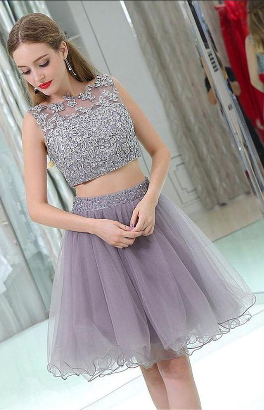 Gray Kaylen Homecoming Dresses Two Pieces Lace CD1291